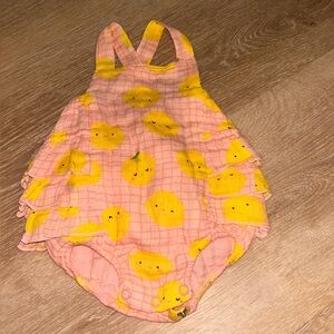 Angel Dear Pink Baby Romper with Yellow Lemon Print